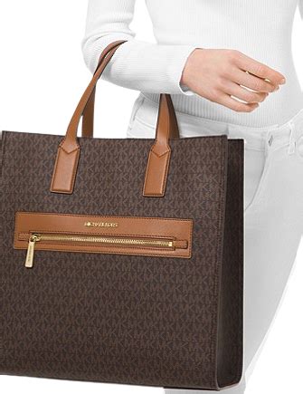 michael kors kenly large signature logo tape tote bag|Michael Kors signature tote strap.